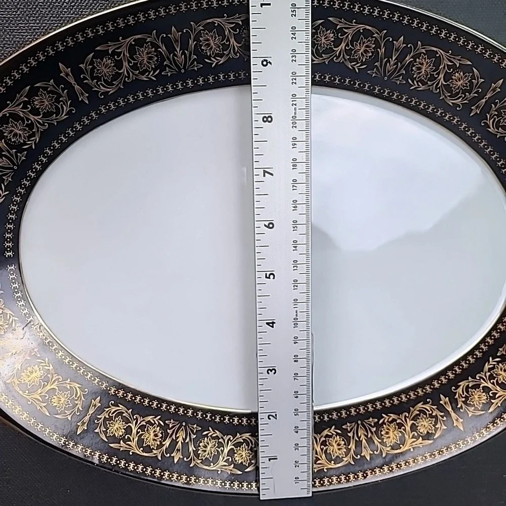 Vintage Fashion Manor Rhapsody Fine China Oval Serving‎ Platter Black Gold Japan
